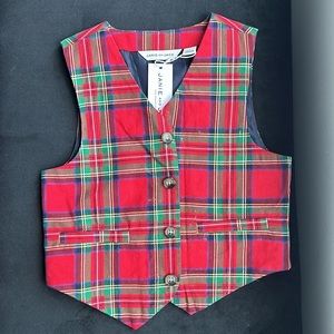Janie and Jack Red holiday plaid vest 4T NWT